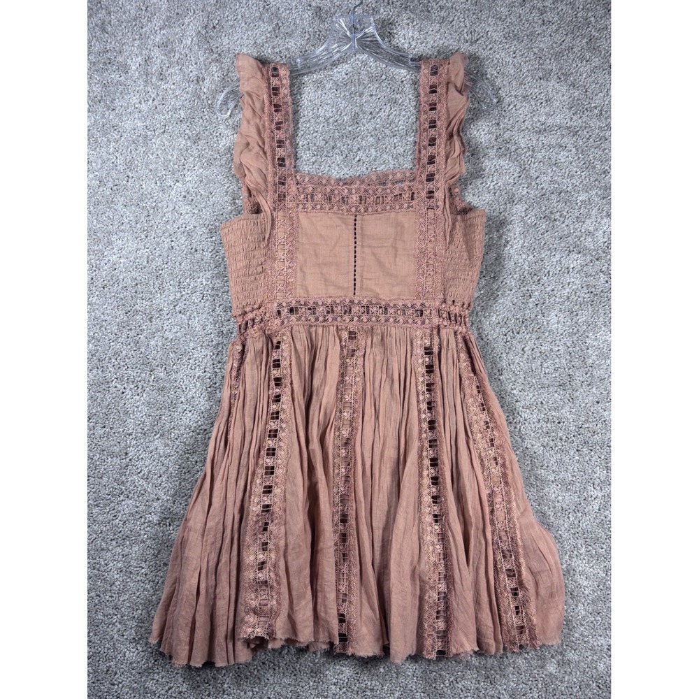 Free People ONE Mini Dress Women's Size V4 Pink Sleeveless Ruffle Trim Crochet